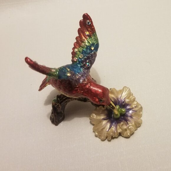 Swarovski-style bejeweled hummingbird-shaped trinket box - Picture 4 of 13